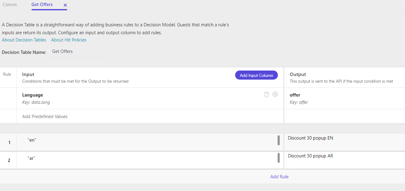 Sitecore Personalize  - Decision table